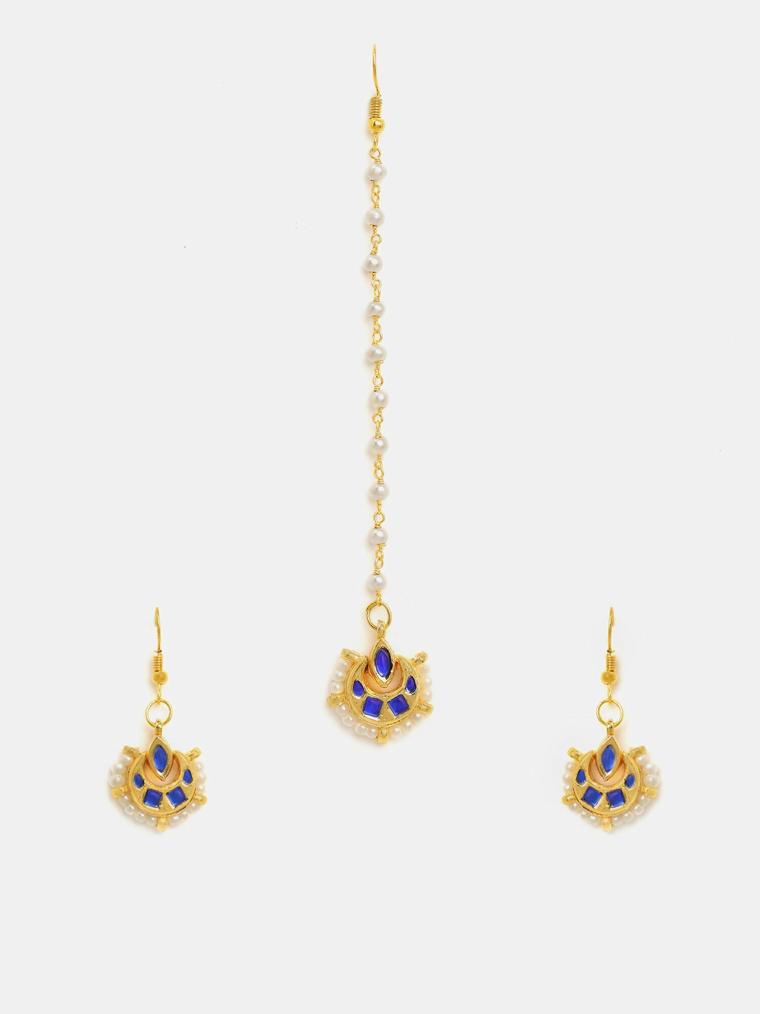 Ruby Raang Finest Gold Kundan Earrings With A Maang Tikka - Distacart