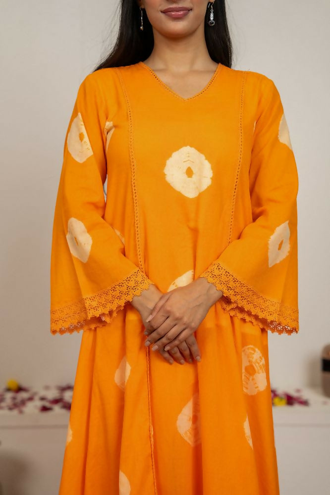 Joban Fashion Orange Tie & Dye Cotton Suit Set - Distacart