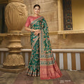 Green Gajji Silk Floral Print With Hand Mirror Work Border Saree With Unstitched Blouse - Norita Gajri