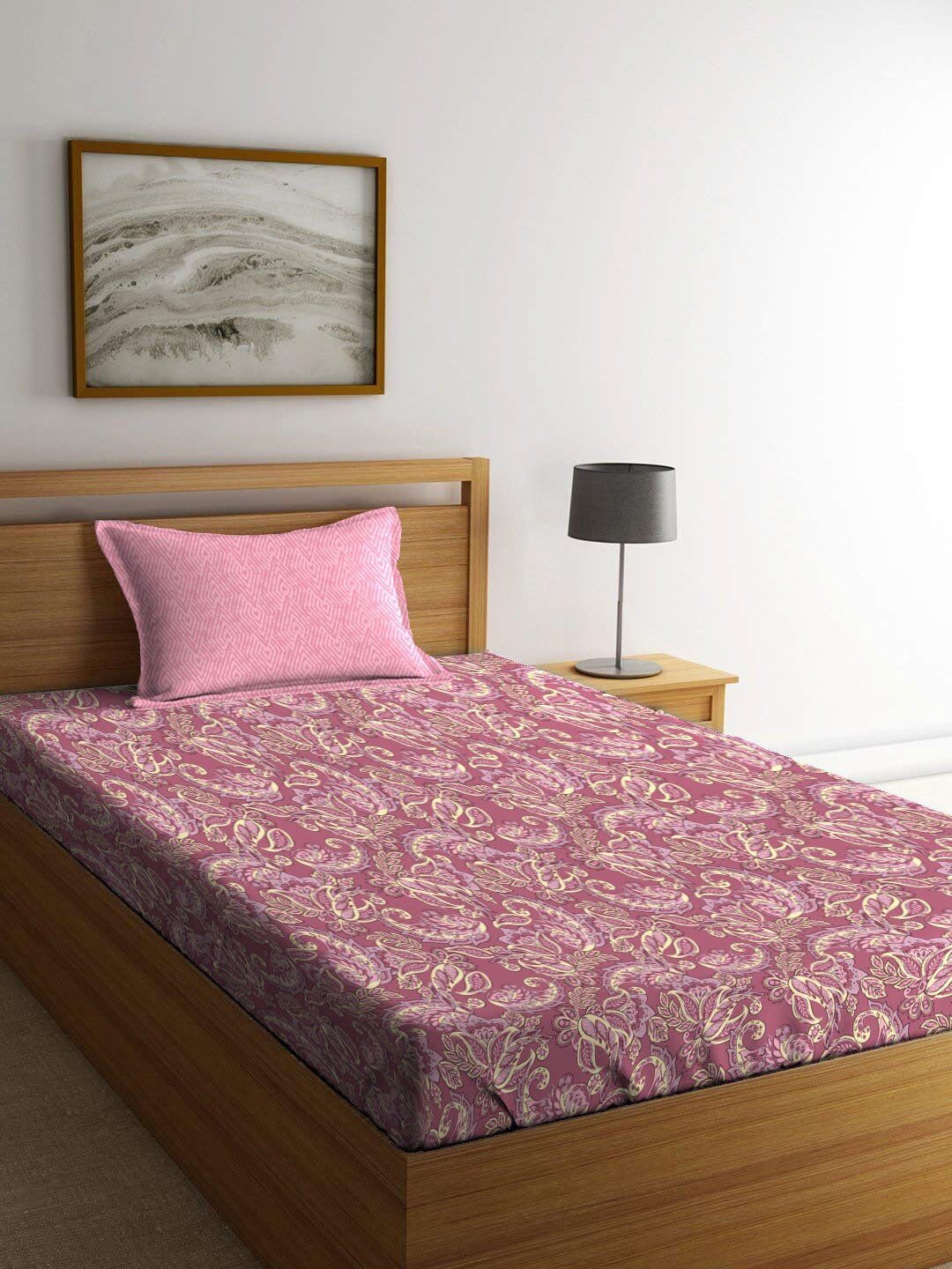 MYTRIDENT Maroon & White Ethnic Motifs Cotton 120 TC Single Bedsheet With 1 Pillow Cover