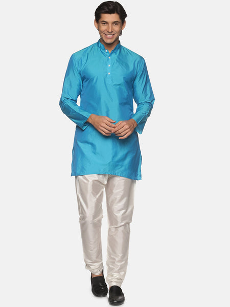 Sethukrishna Men Turquoise Blue Kurta with Pyjamas