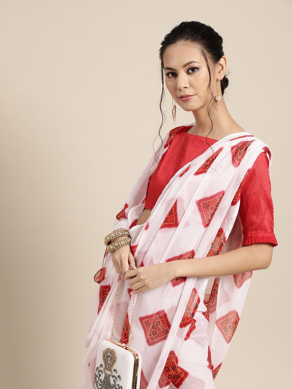 Saree Mall Bandhani Poly Chiffon Saree - Distacart
