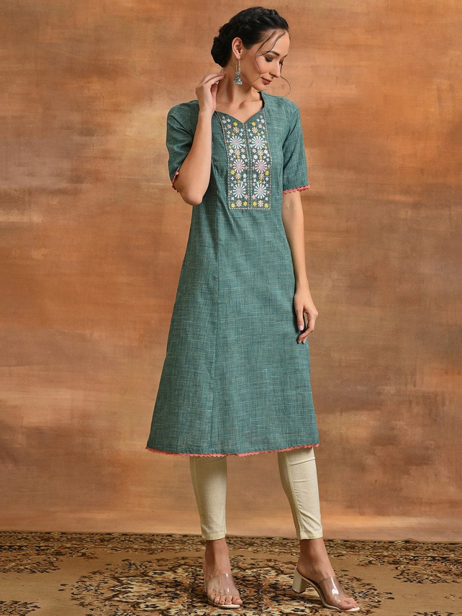 Aks Ethnic Motifs Embroidered V-Neck Thread Work Kurta