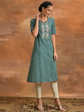 Aks Ethnic Motifs Embroidered V-Neck Thread Work Kurta