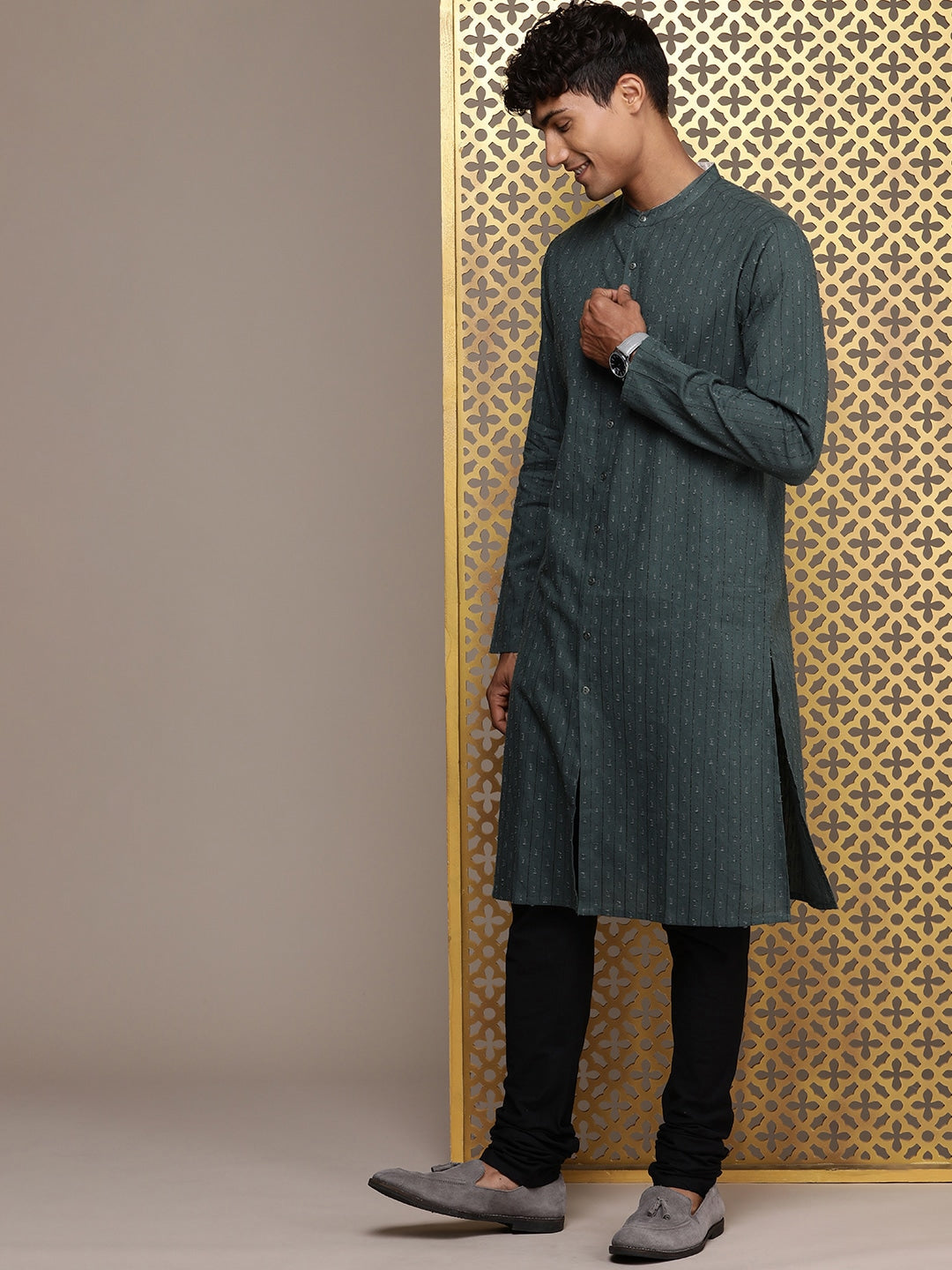 House of Pataudi Woven Design Straight Jashn Kurta