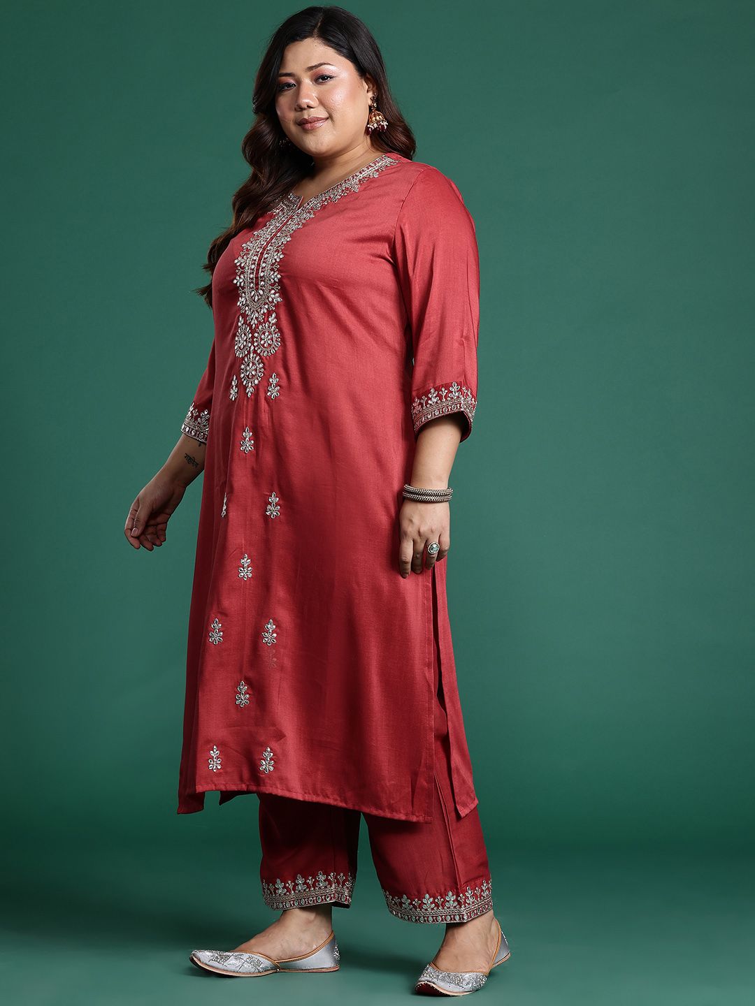 Indo Era Plus Size Ethnic Motifs Embroidered Gotta Patti Kurta Set - Distacart