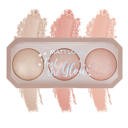 Matt Look Feel The Glow Baked Shimmer Highlighter Trio Palette - 03 Super Vibes