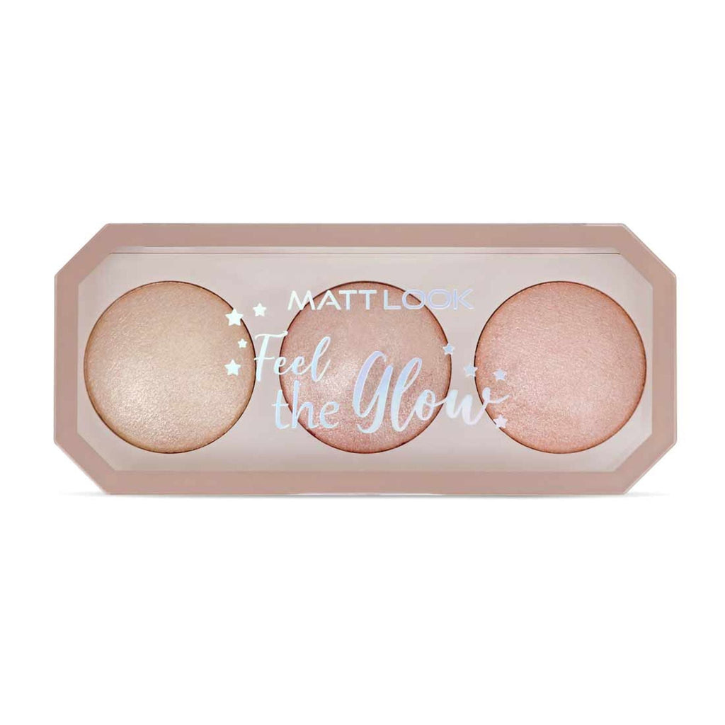 Matt Look Feel The Glow Baked Shimmer Highlighter Trio Palette - 03 Super Vibes