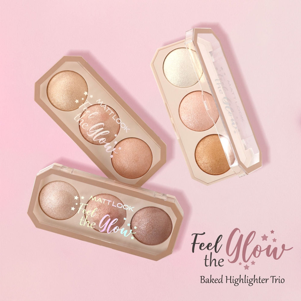 Matt Look Feel The Glow Baked Shimmer Highlighter Trio Palette - 03 Super Vibes
