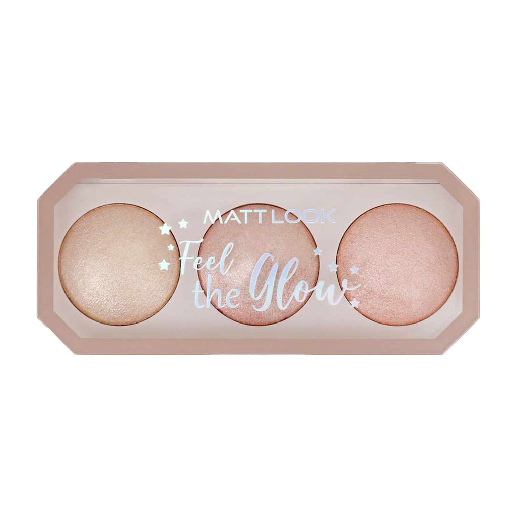 Matt Look Feel The Glow Baked Shimmer Highlighter Trio Palette - 03 Super Vibes