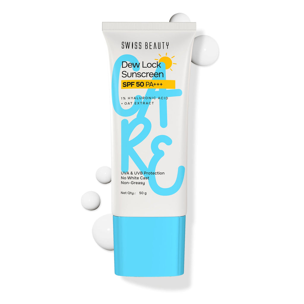 Swiss Beauty Care Dew Lock Sunscreen SPF 50 PA++++ With 1% Hyaluronic Acid
