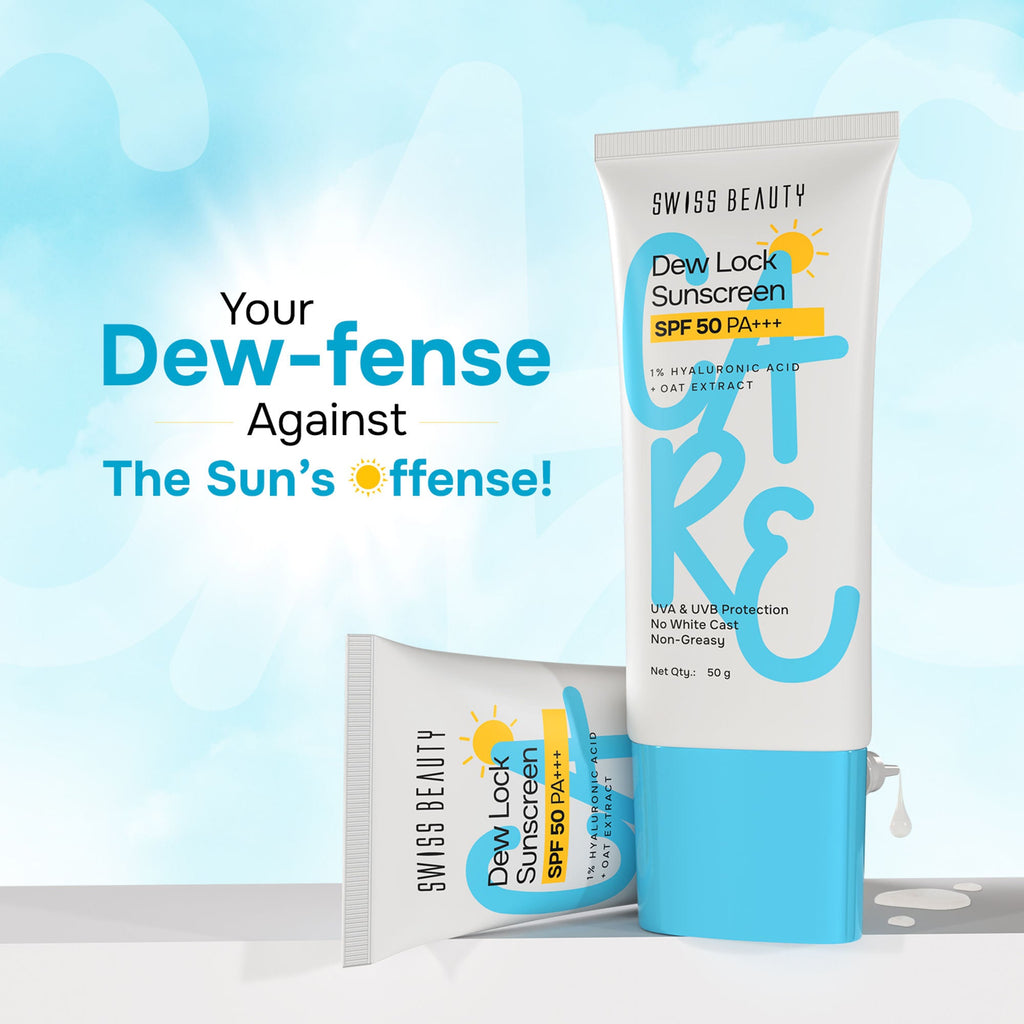 Swiss Beauty Care Dew Lock Sunscreen SPF 50 PA++++ With 1% Hyaluronic Acid