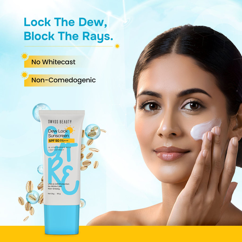 Swiss Beauty Care Dew Lock Sunscreen SPF 50 PA++++ With 1% Hyaluronic Acid