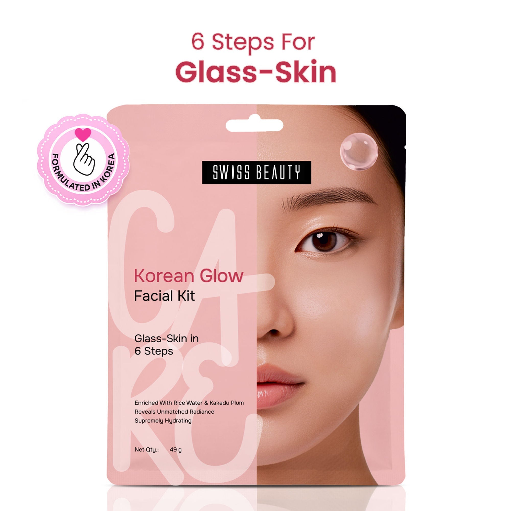 Swiss Beauty Care Korean Glow Facial Kit With Kakadu Plum & Rice, 6-Steps For Glass-Skin - Distacart