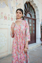 Vaasva Women Peach Muslin Embroidered Kurta, Pant & Dupatta Set