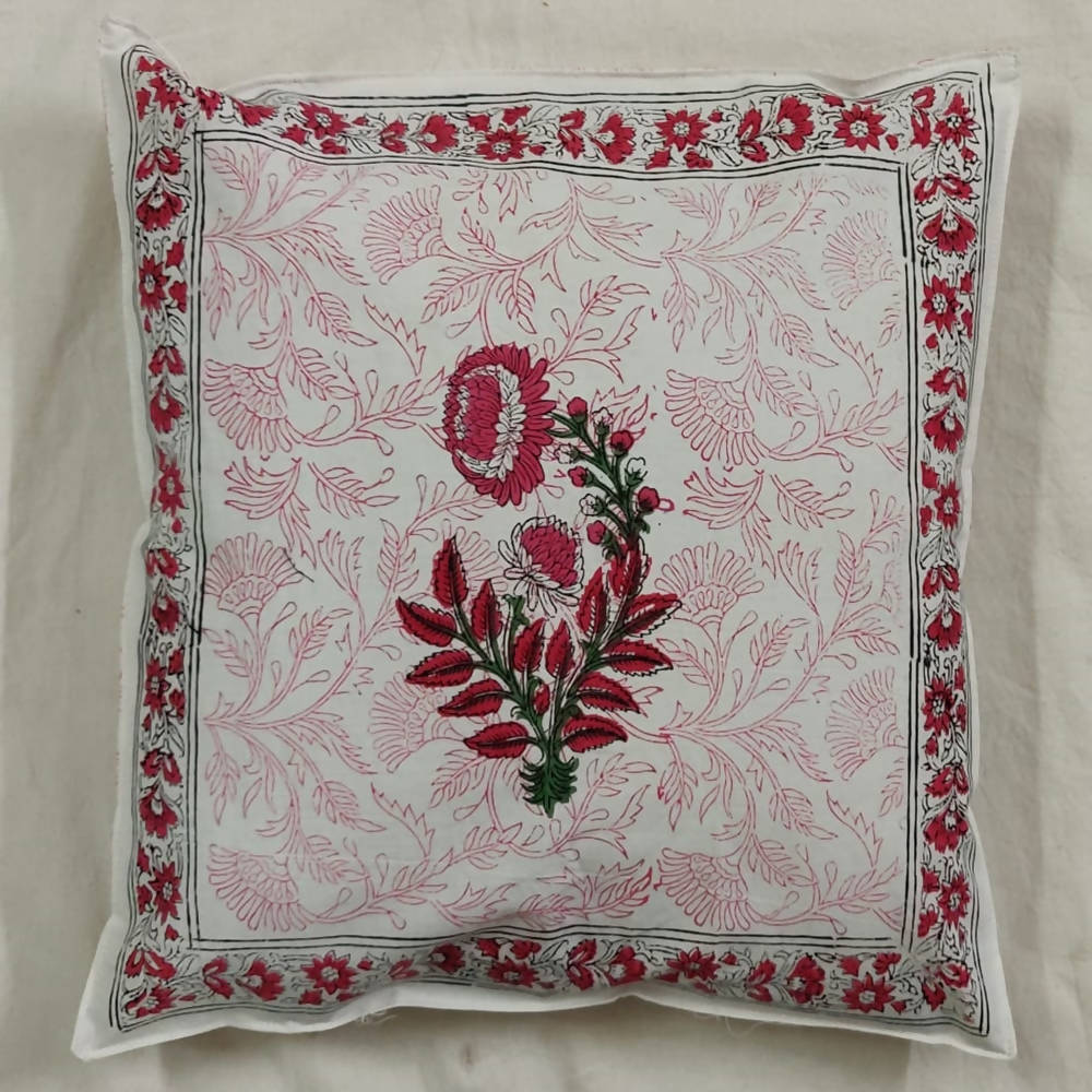The Decor Nook Pink Chrysanthemum Print With Pink Border Cushion Cover