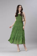 Souchii Green Varlie Printed Tiered Dress – Flowy Fit & Flare