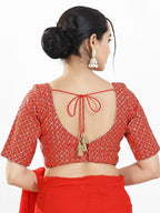 Joban Fashion Red Silk Padded Blouse With Sweetheart Neck Elbow Sleeves - Distacart