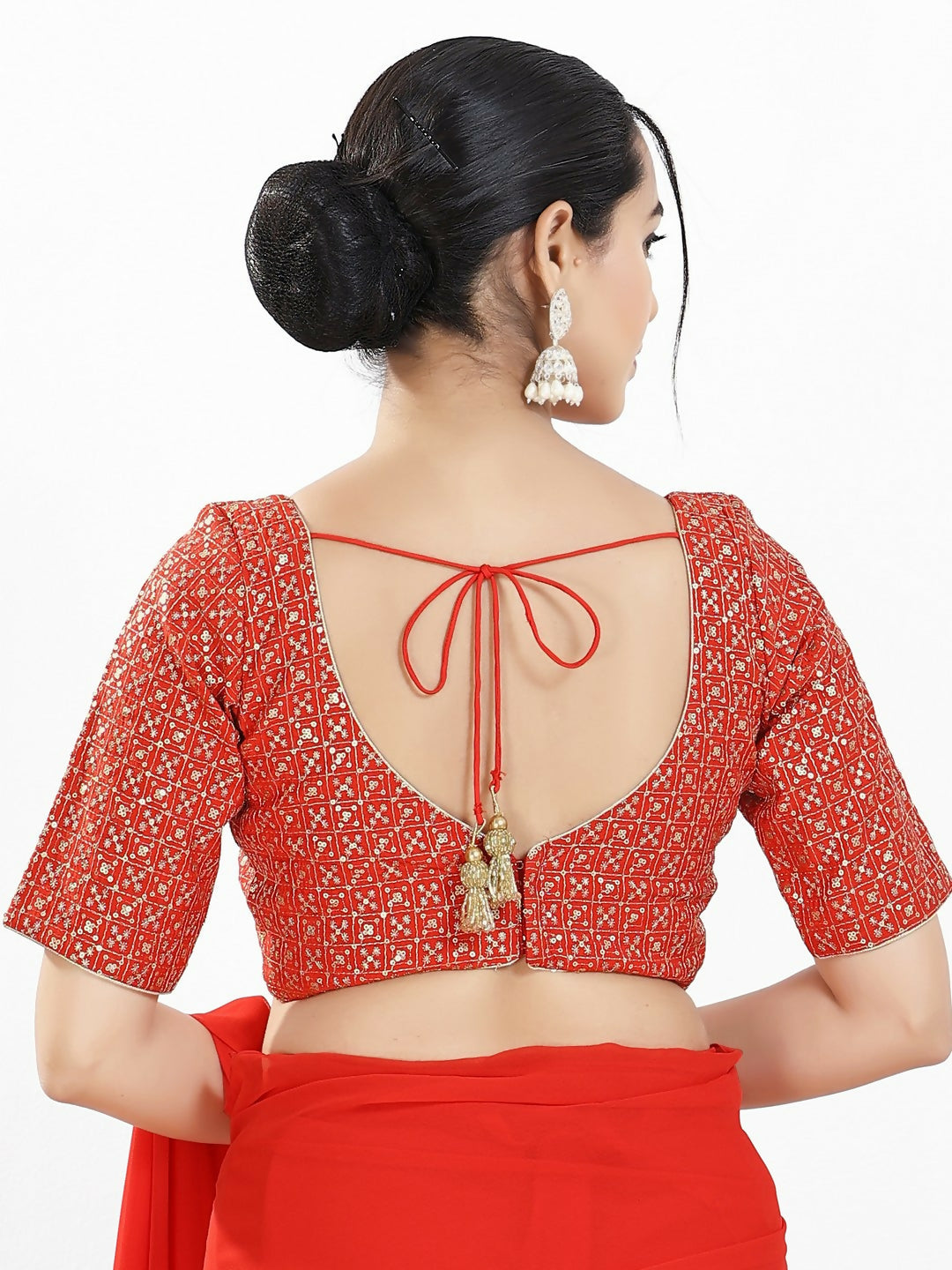 Joban Fashion Red Silk Padded Blouse With Sweetheart Neck Elbow Sleeves - Distacart
