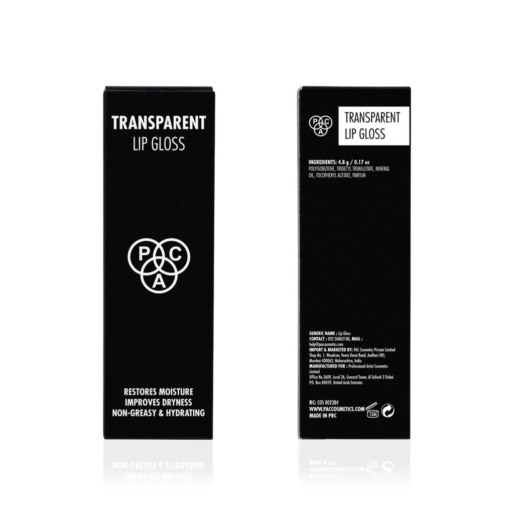 PAC Studio Transparent Lip Gloss - Intense Shine, Nourishes Chapped Lips, Non Sticky & Longlasting