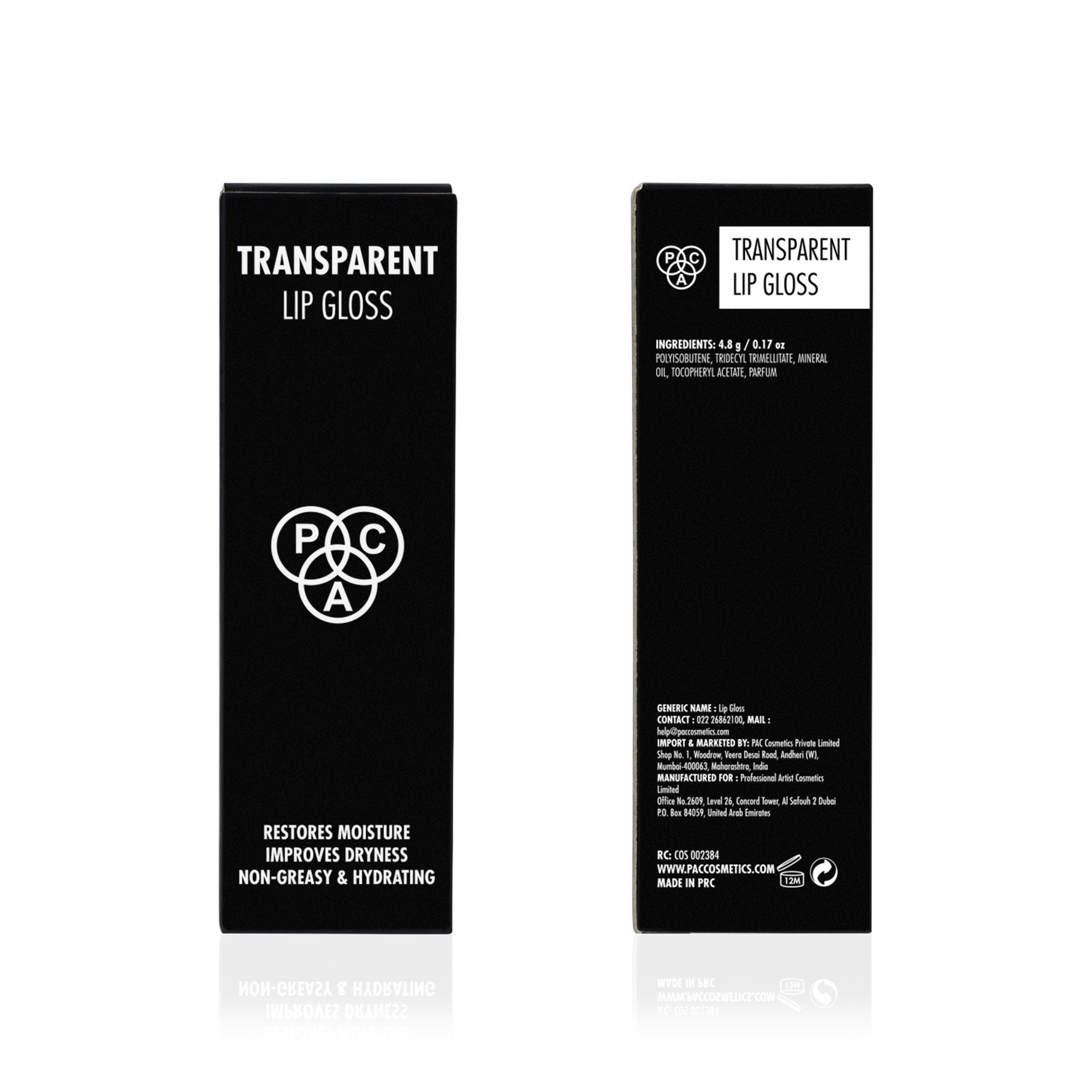 PAC Studio Transparent Lip Gloss - Intense Shine, Nourishes Chapped Lips, Non Sticky & Longlasting