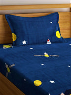 Home Sizzler Blue & Yellow Cartoon Characters 210 TC Bedsheet with Pillow Covers