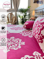 URBAN SPACE Divine White Ethnic Motifs 144 TC Cotton Queen Bedsheet & 2 Pillow Covers