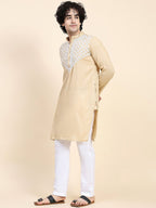 HOUSE OF KARI Ethnic Motifs Yoke Design Mandarin Collar Chikankari Pure Cotton Kurta