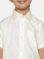 Sethukrishna Boys Cream-Coloured & Gold-Coloured Shirt with Dhoti