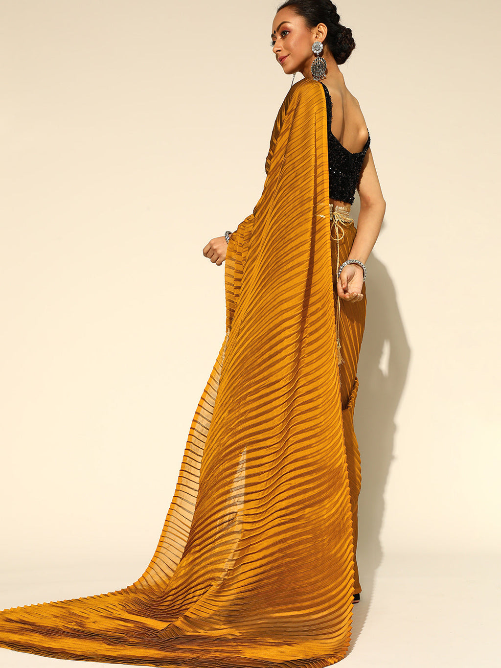 Saree Mall Mustard Party Wear Saree with Matching Blouse - Distacart