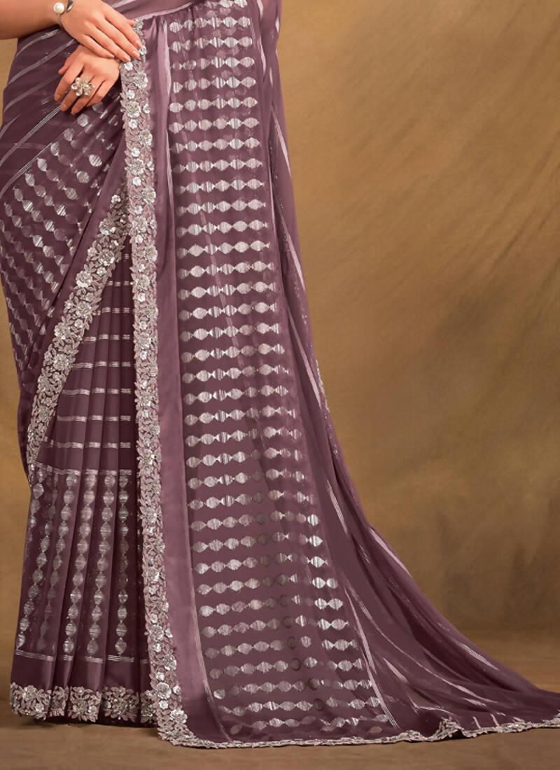 Lavender Georgette Kasab Designer Saree with Unstitched Blouse - Norita Mahitha - Distacart