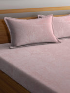 KLOTTHE Pink Woolen 300TC King Bedsheet Fitted Bedsheet With 2 Pillow Covers