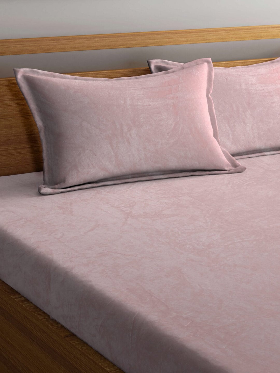 KLOTTHE Pink Woolen 300TC King Bedsheet Fitted Bedsheet With 2 Pillow Covers