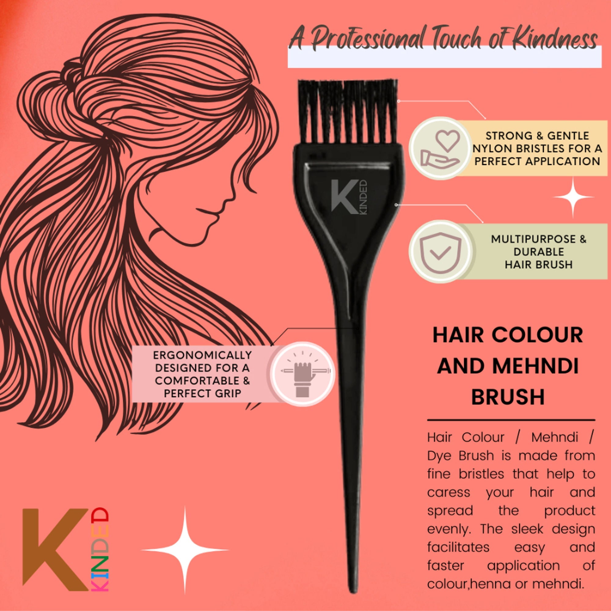 KINDED Multipurpose Black Hair Color and Mehndi Brush Set of 2