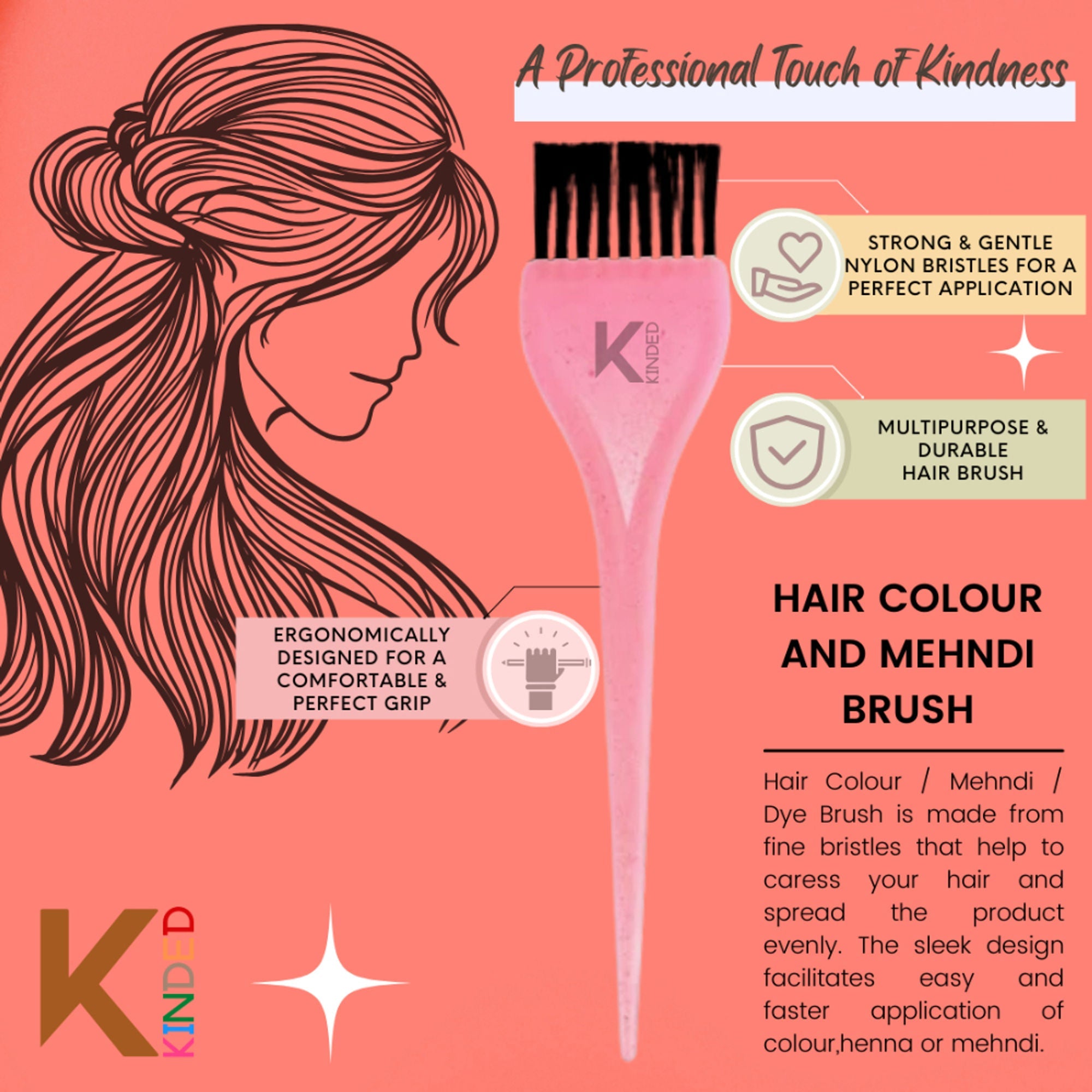 KINDED Multipurpose Pink Hair Color and Mehndi Brush Set of 2