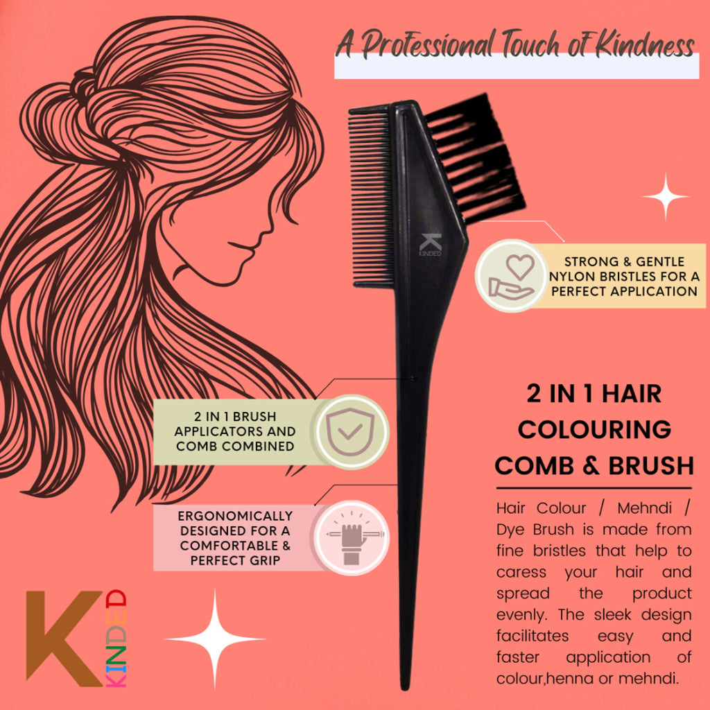 KINDED 2 In 1 Hair Colouring Dye Brush Applicator And Tail Comb Set of 2