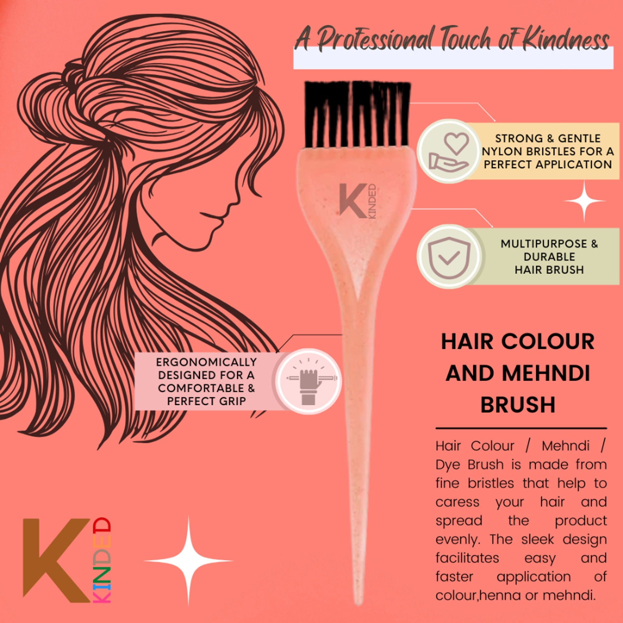 KINDED Multipurpose Black & Orange Hair Color and Mehndi Brush Set of 2