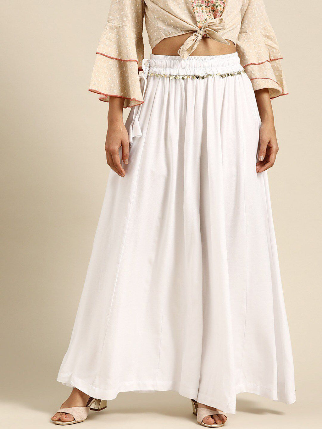 TAG 7 Women Elasticated Flared Ethnic Palazzos