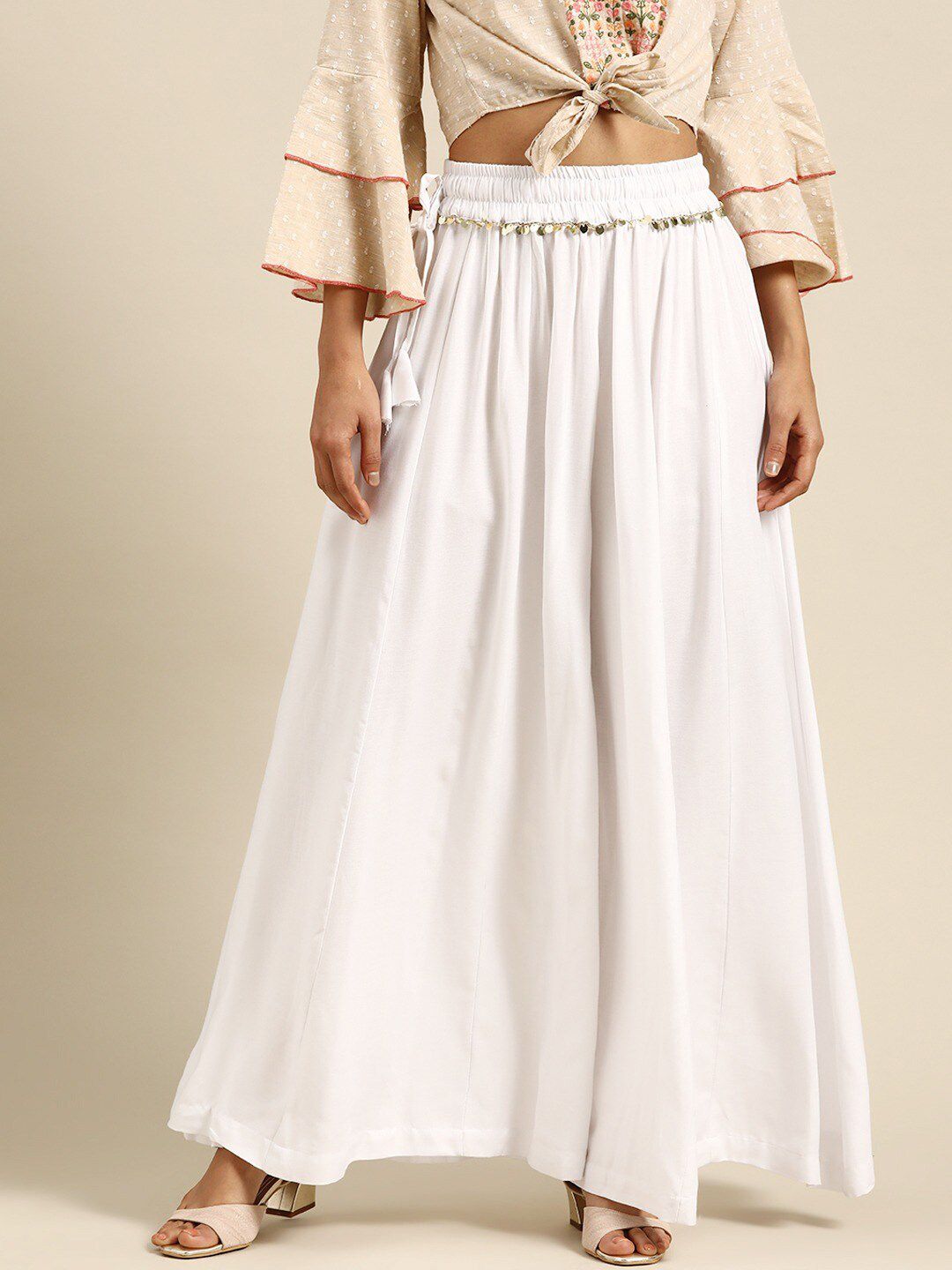 TAG 7 Women Elasticated Flared Ethnic Palazzos