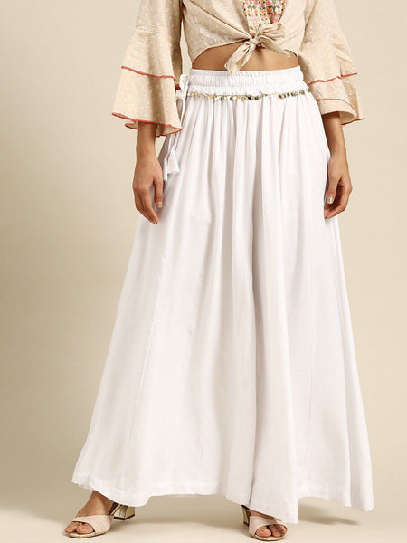 TAG 7 Women Elasticated Flared Ethnic Palazzos