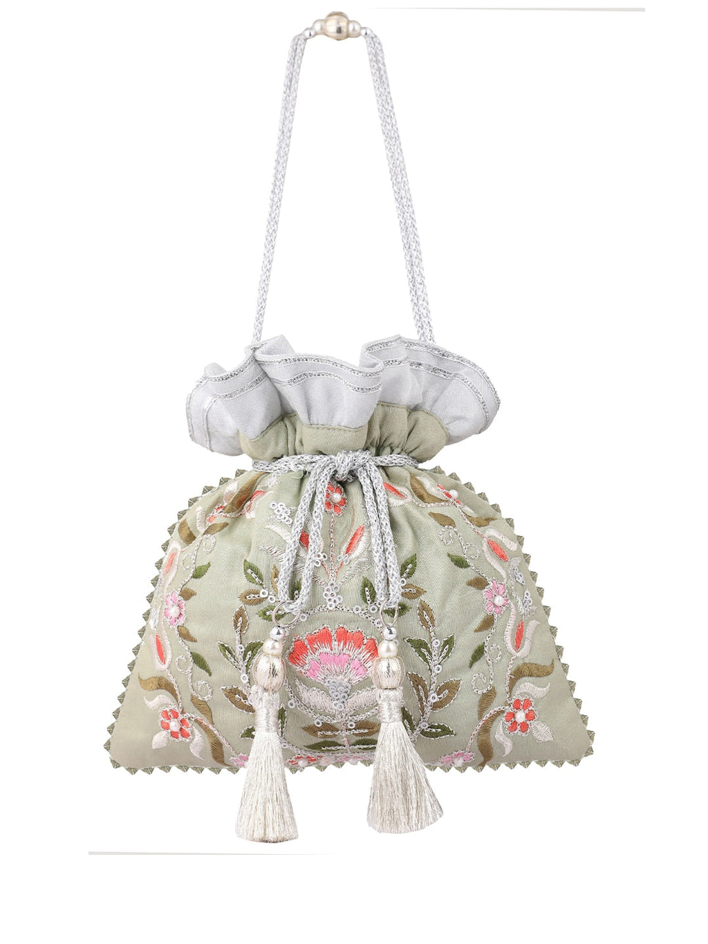 Masq Green & Pink Embellished Embroidered Potli Clutch - Distacart