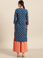 Sangria Women Teal Blue & Red Printed Straight Kurta