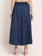 TAG 7 Women Navy Blue Indigo Floral Print Flared Palazzo