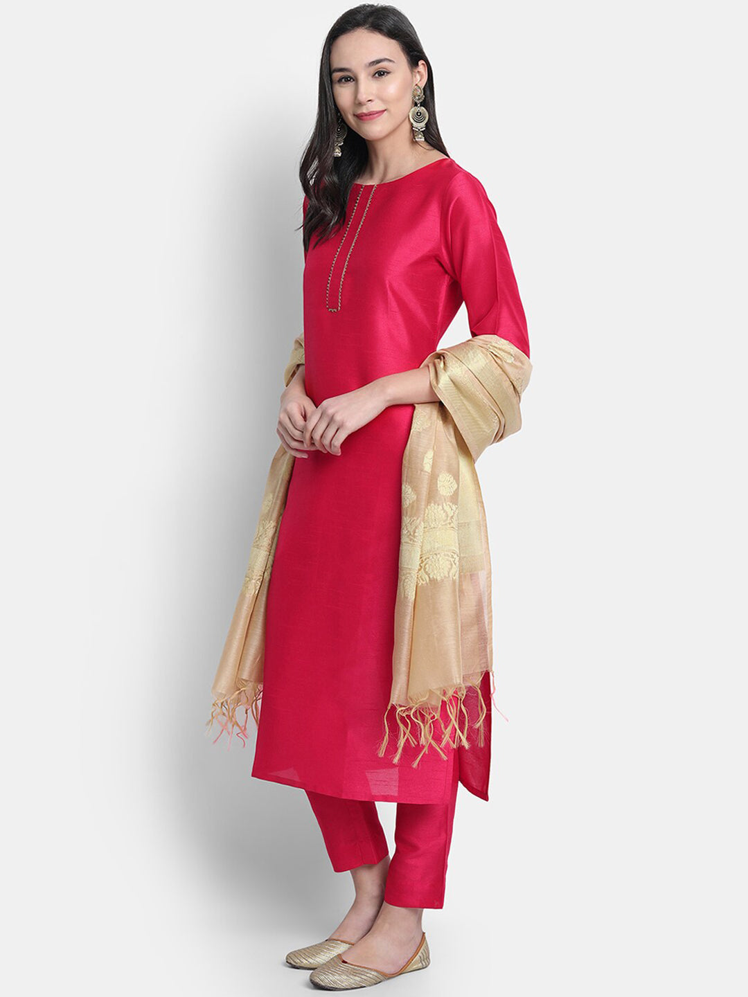 Janasya Pink Kurta with Trousers & With Dupatta - Distacart