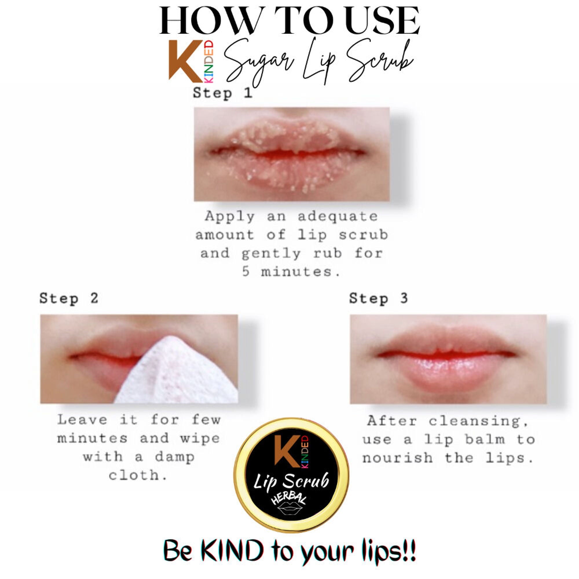 KINDED Lip Sugar Scrub Herbal Exfoliator - Rose
