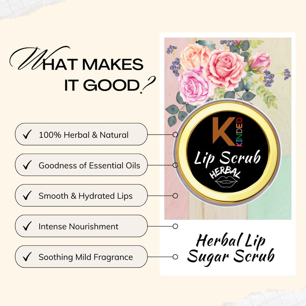 KINDED Lip Sugar Scrub Herbal Exfoliator - Rose