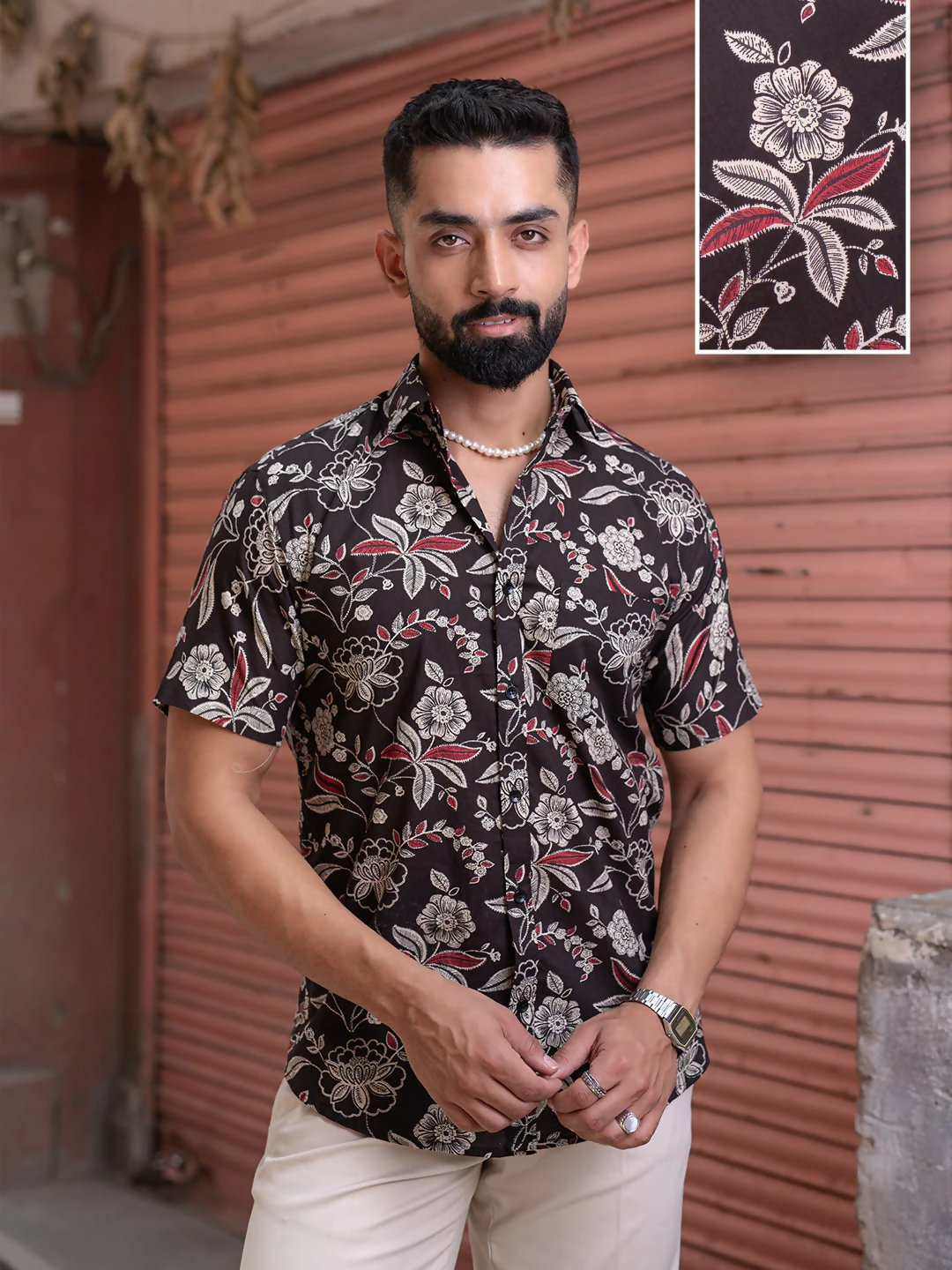 Miravan Men's Multi Colour Floral Printed Half Sleeve Slim Fit shirt