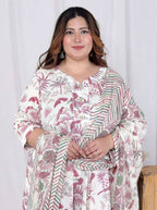 Miravan Women's Plus Size Light Pink Floral Printed and Anarkali Kurta with Dupatta