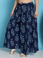 TAG 7 Plus Size Ethnic Motifs Block Printed Pure Cotton Flared Ethnic Palazzo