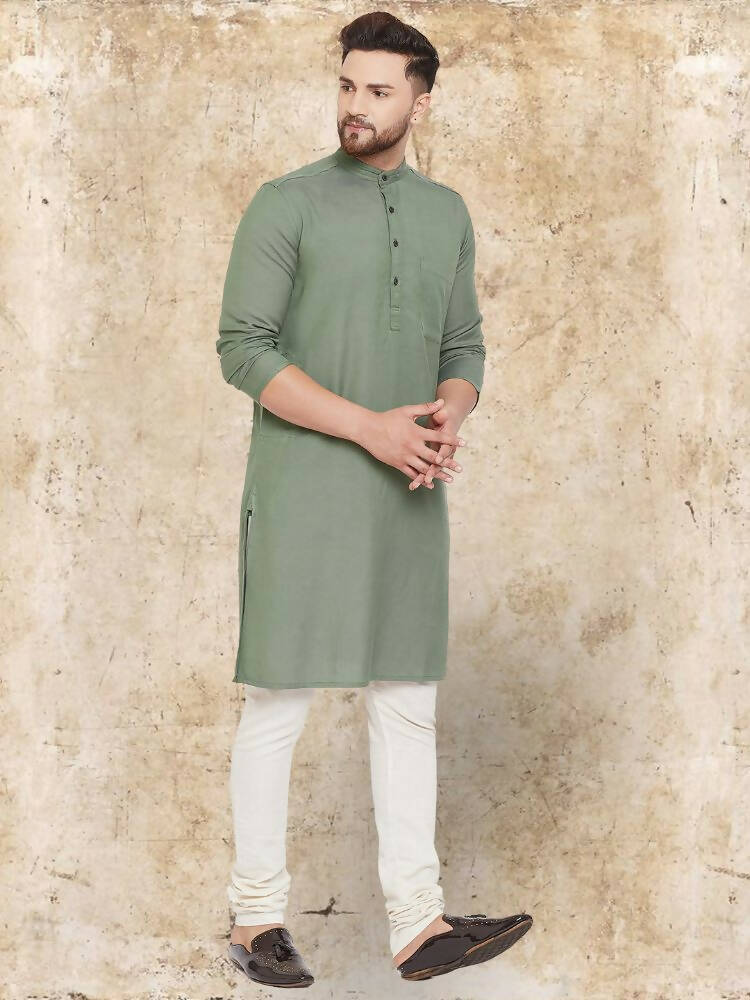 Even Apparels Cotton Linen Green Kurta - Green